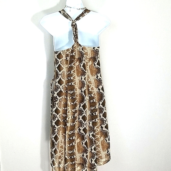 Sundress belted Python snake print lined chiffon high low Brown Tan Cream XS - Picture 7 of 13